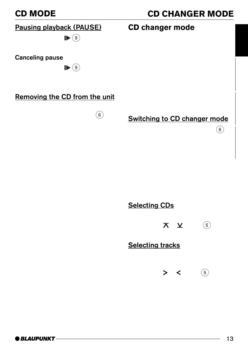 Cd mode cd changer mode, Cd changer mode | Blaupunkt CD32 User Manual | Page 13 / 26