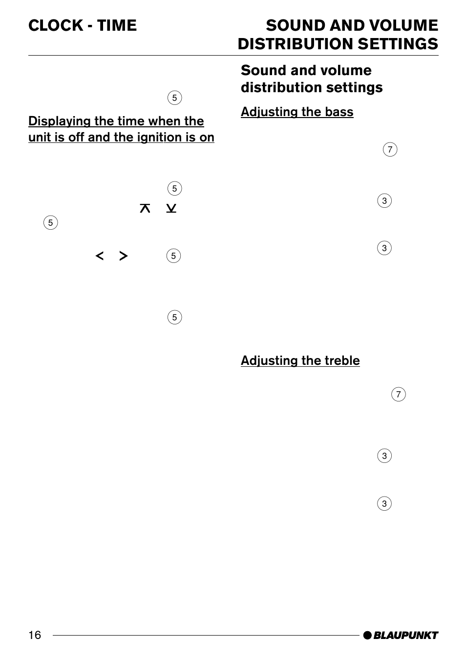 Sound and volume distribution settings | Blaupunkt CD32 User Manual | Page 16 / 26