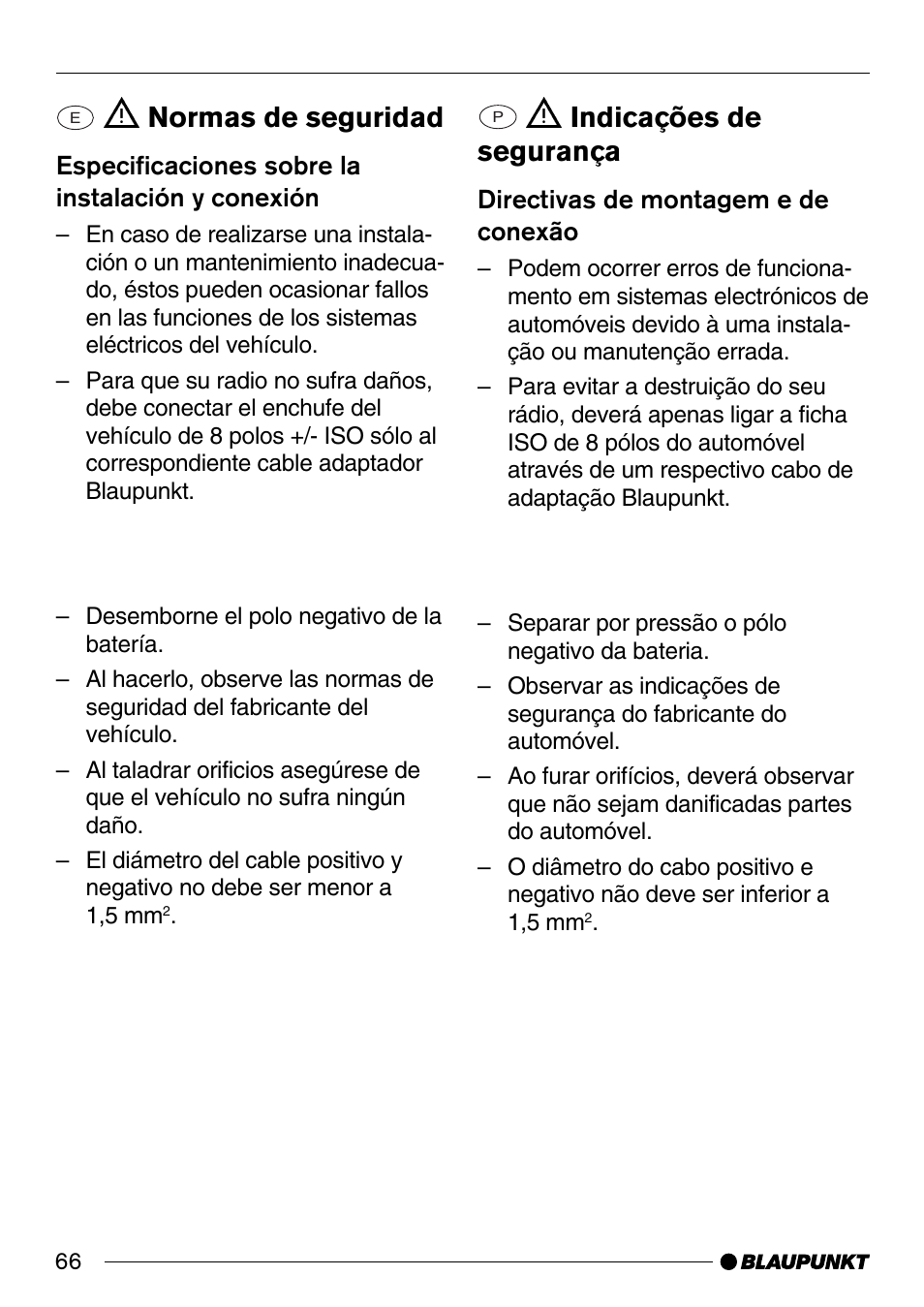 Normas de seguridad, Indicações de segurança | Blaupunkt CD32 User Manual | Page 22 / 26