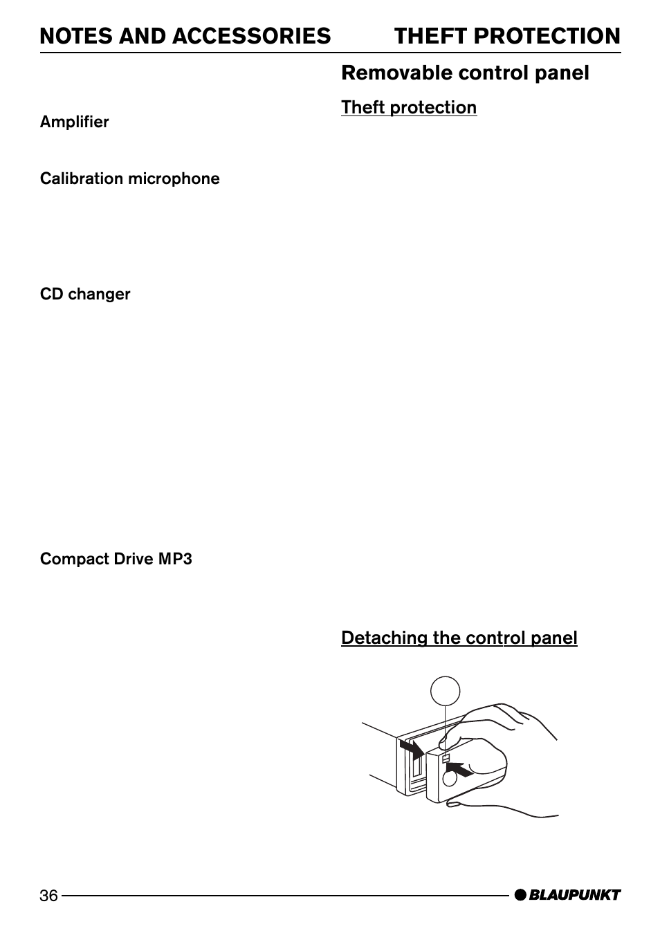 Theft protection, Removable control panel | Blaupunkt Arizona DJ73 User Manual | Page 7 / 33