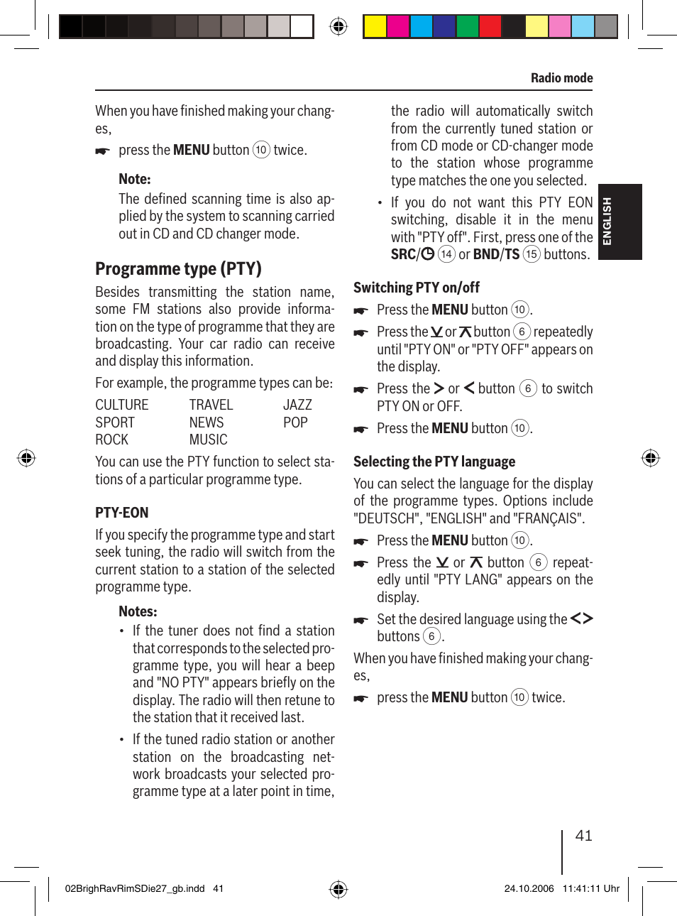 Programme type (pty) | Blaupunkt BRIGHTON MP27 User Manual | Page 14 / 30