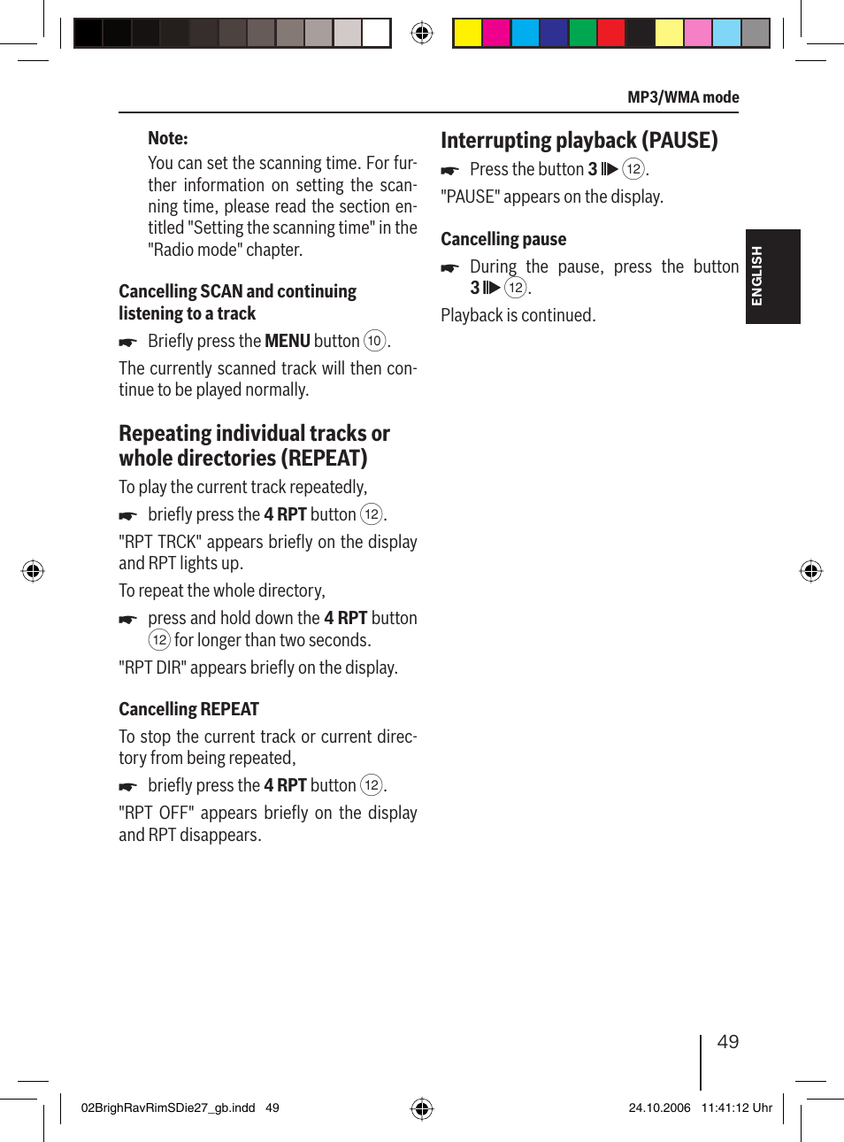 Interrupting playback (pause) | Blaupunkt BRIGHTON MP27 User Manual | Page 22 / 30