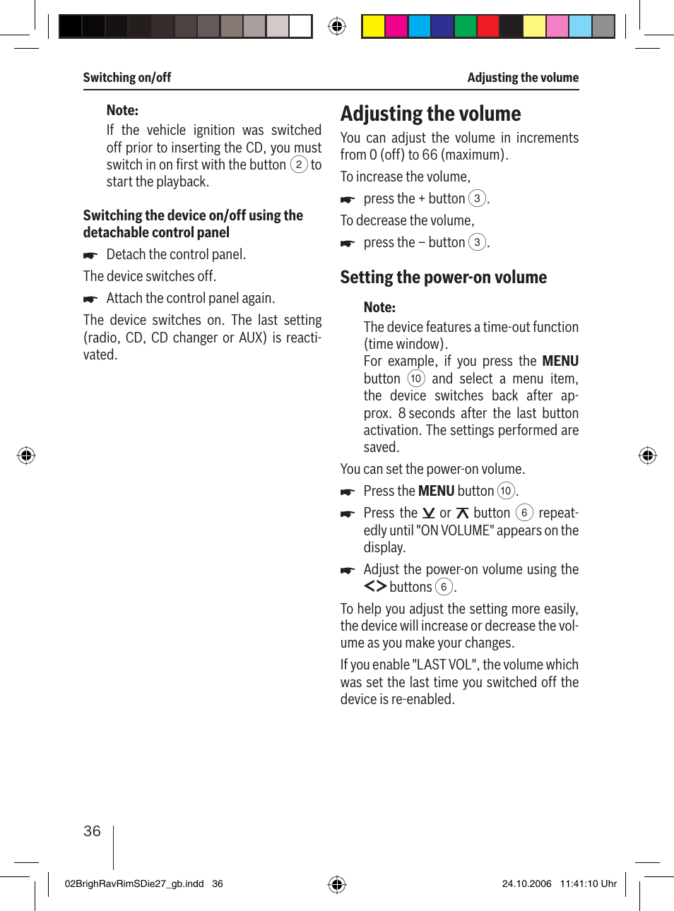 Adjusting the volume, Setting the power-on volume | Blaupunkt BRIGHTON MP27 User Manual | Page 9 / 30