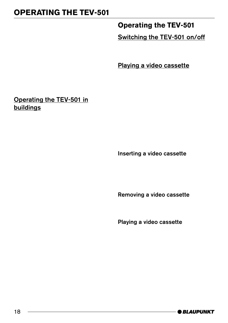 Operating the tev-501 | Blaupunkt TEV-501 User Manual | Page 9 / 13