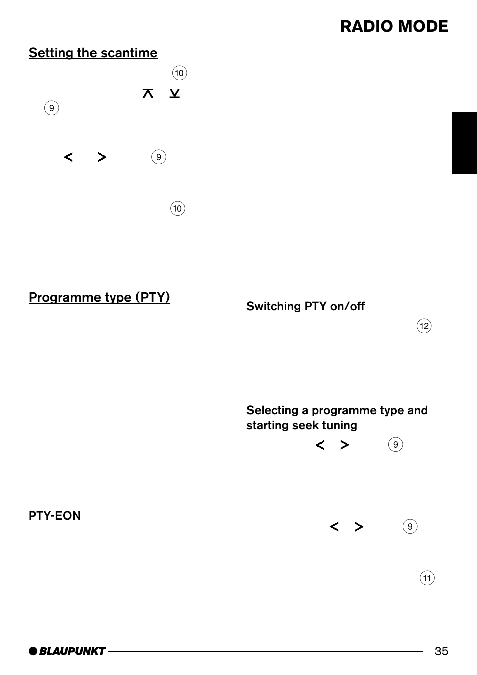 Radio mode, Setting the scantime, Programme type (pty) | Blaupunkt Santa Cruz CD31 User Manual | Page 13 / 23