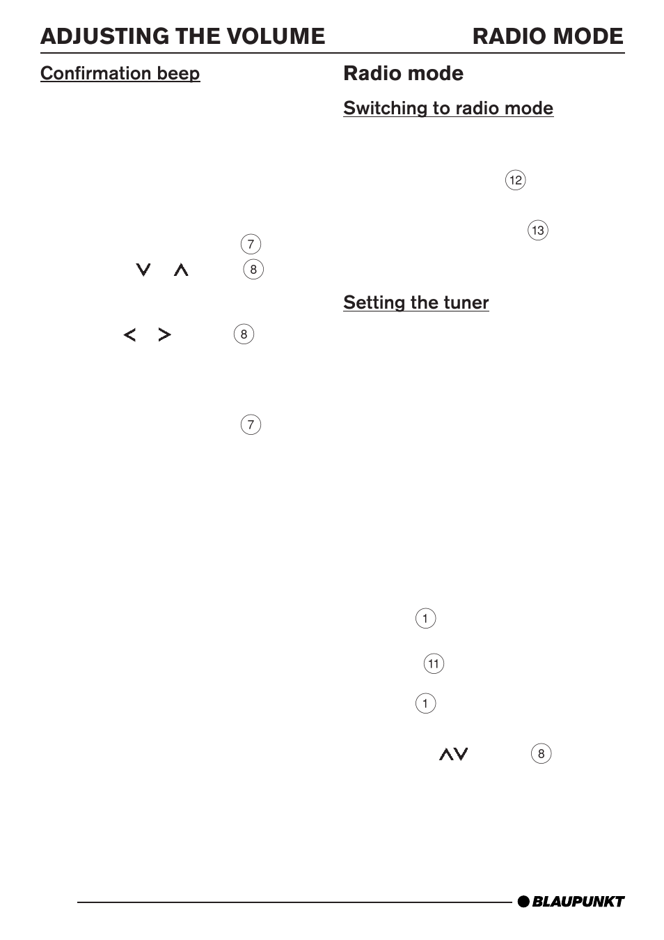 Adjusting the volume, Radio mode | Blaupunkt MP35 User Manual | Page 10 / 26