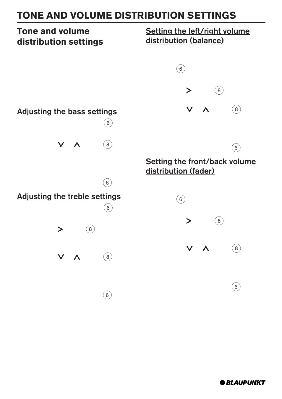 Tone and volume distribution settings | Blaupunkt MP35 User Manual | Page 22 / 26