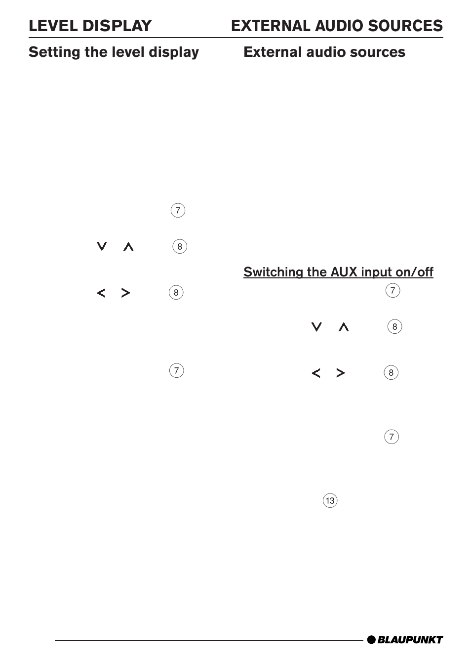 Level display external audio sources, Setting the level display, External audio sources | Blaupunkt MP35 User Manual | Page 24 / 26