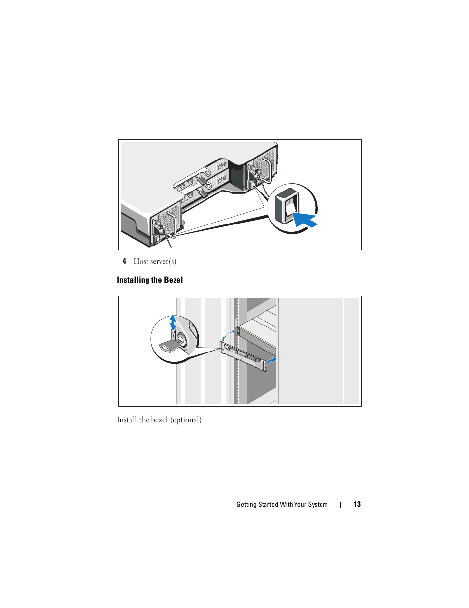 Installing the bezel | Dell POWERVAULT MD3620I User Manual | Page 15 / 222