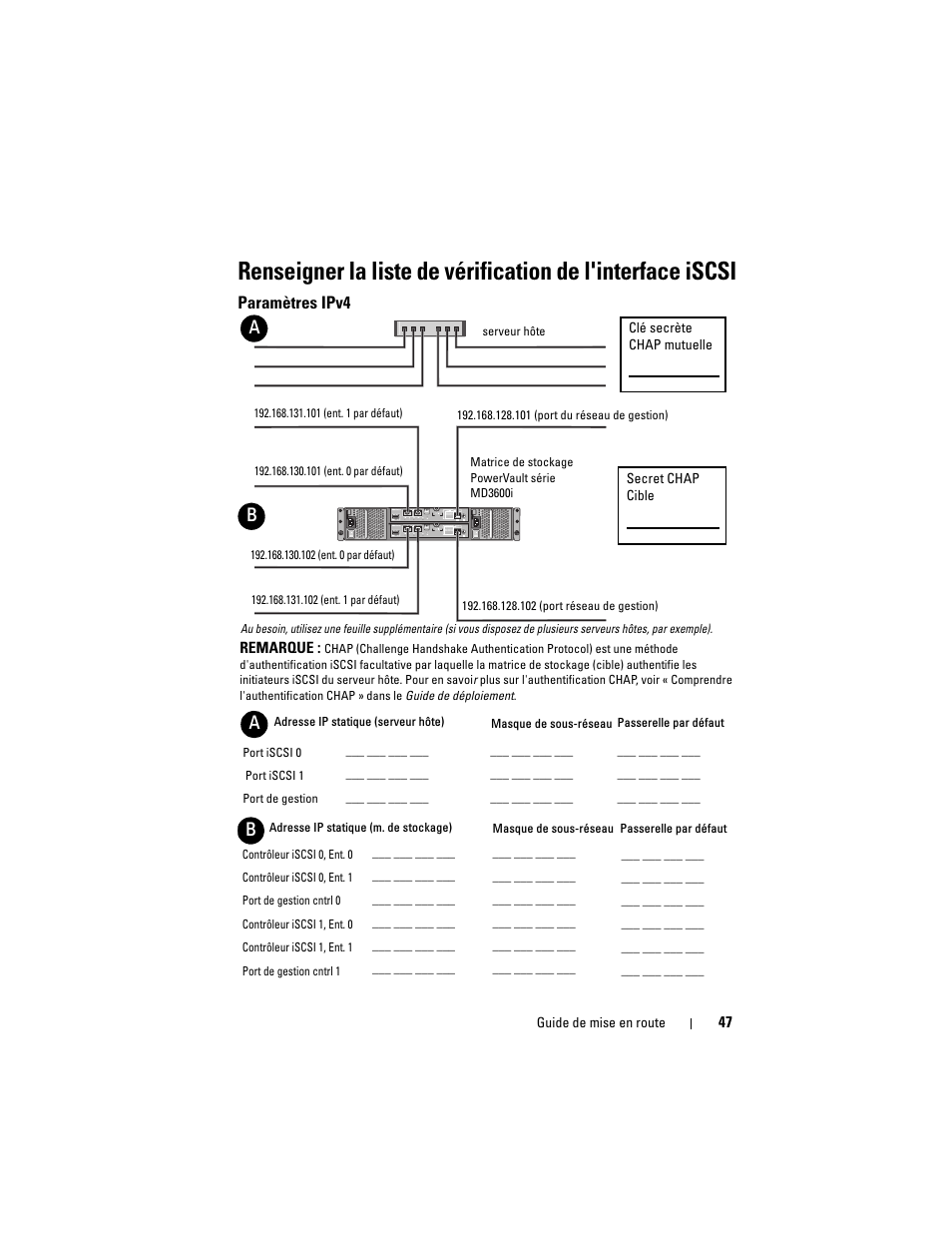 Paramètres ipv4 | Dell POWERVAULT MD3620I User Manual | Page 49 / 222