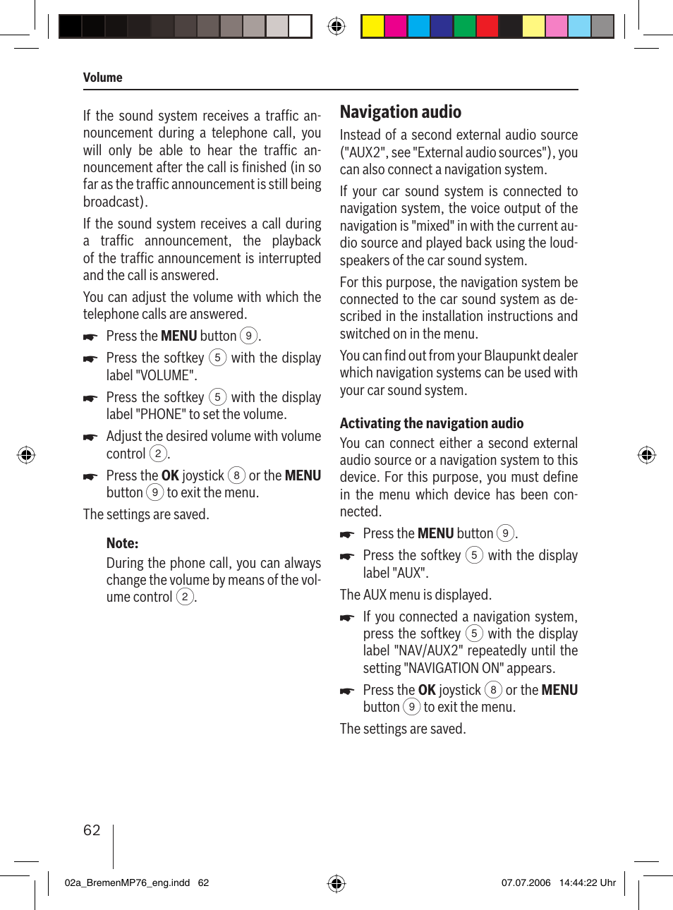 Navigation audio | Blaupunkt BREMEN MP76 User Manual | Page 10 / 55