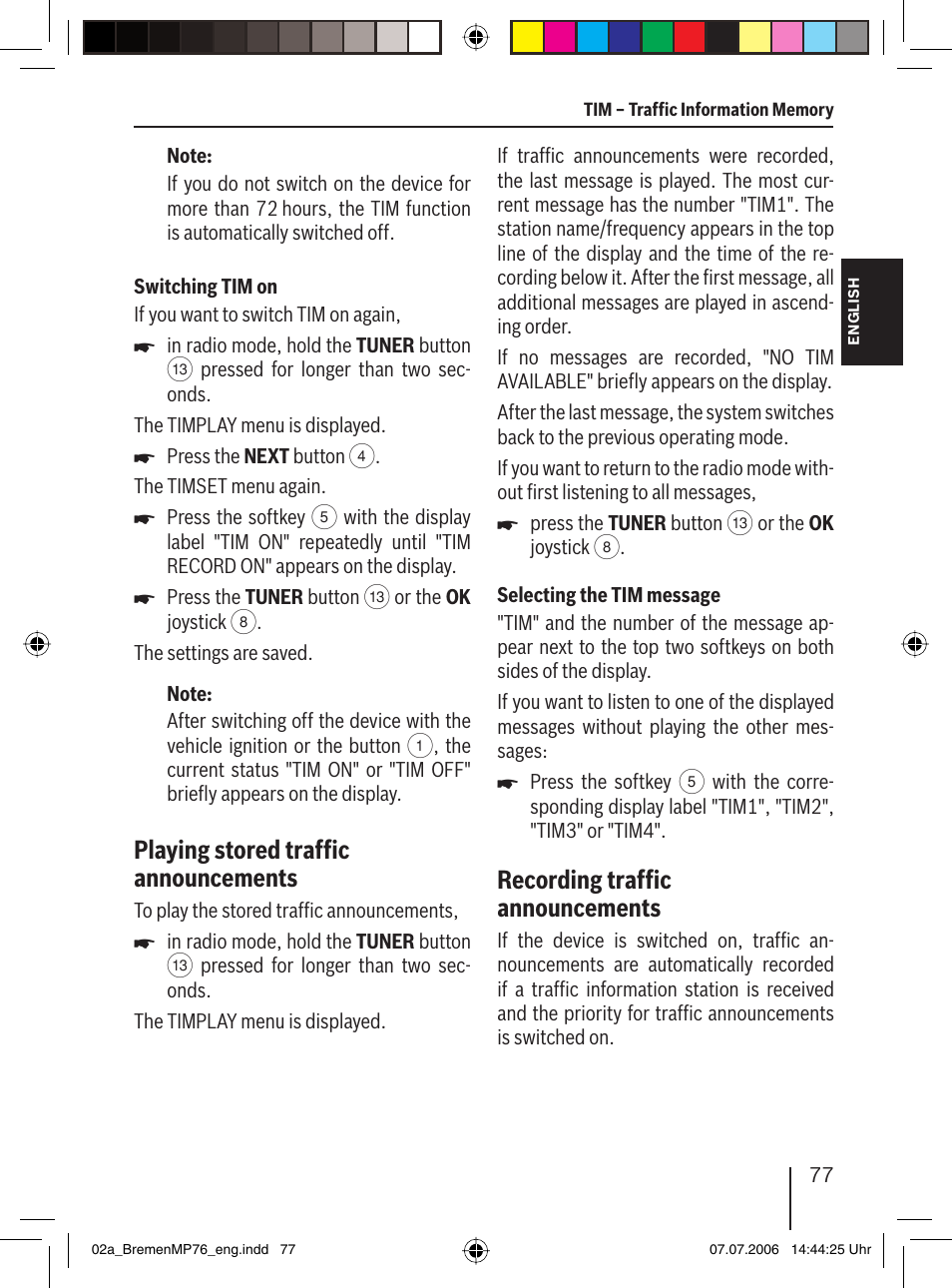 Playing stored trafﬁ c announcements, Recording trafﬁ c announcements | Blaupunkt BREMEN MP76 User Manual | Page 25 / 55