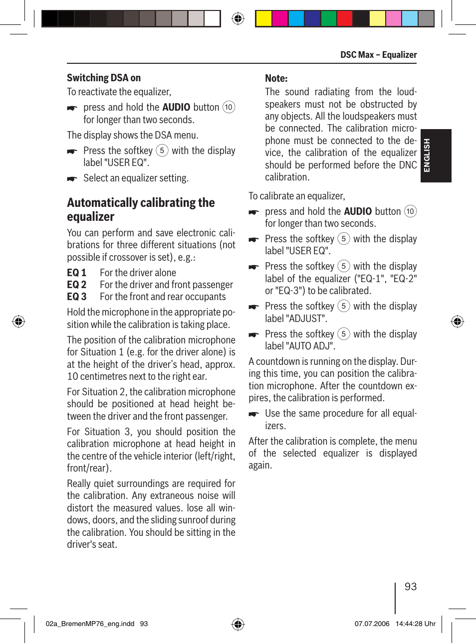 Automatically calibrating the equalizer | Blaupunkt BREMEN MP76 User Manual | Page 41 / 55