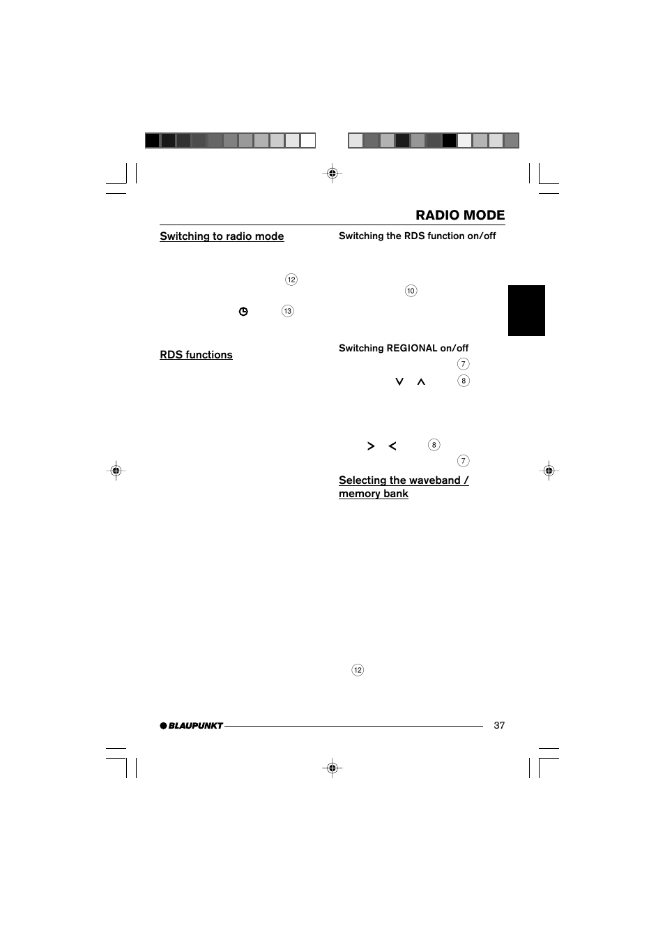 Radio mode | Blaupunkt 7 645 190 310 User Manual | Page 10 / 37