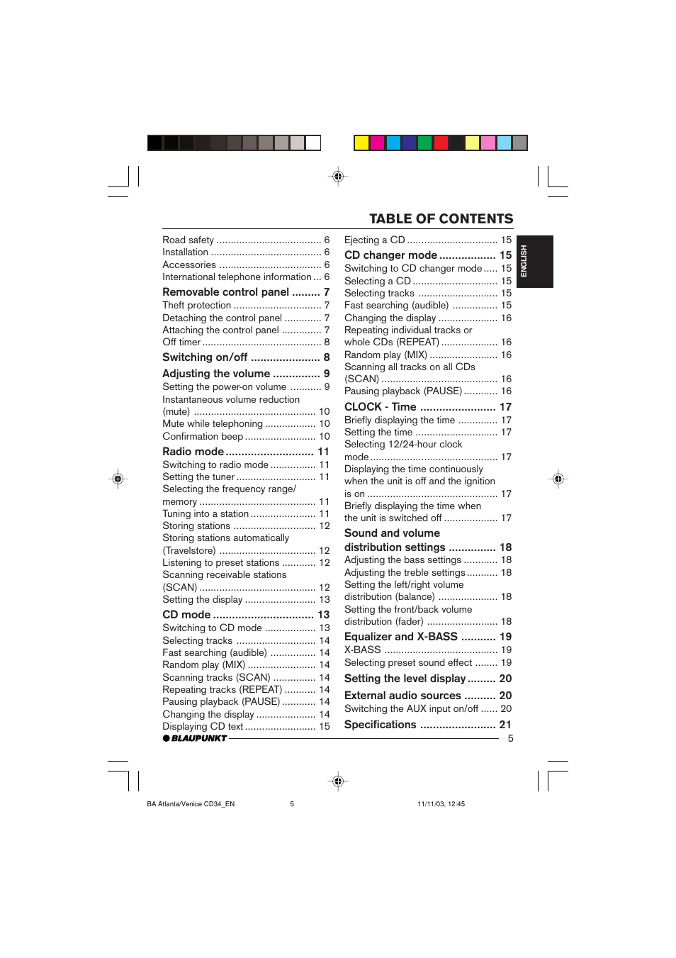 Blaupunkt Atlanta CD34 User Manual | Page 5 / 84