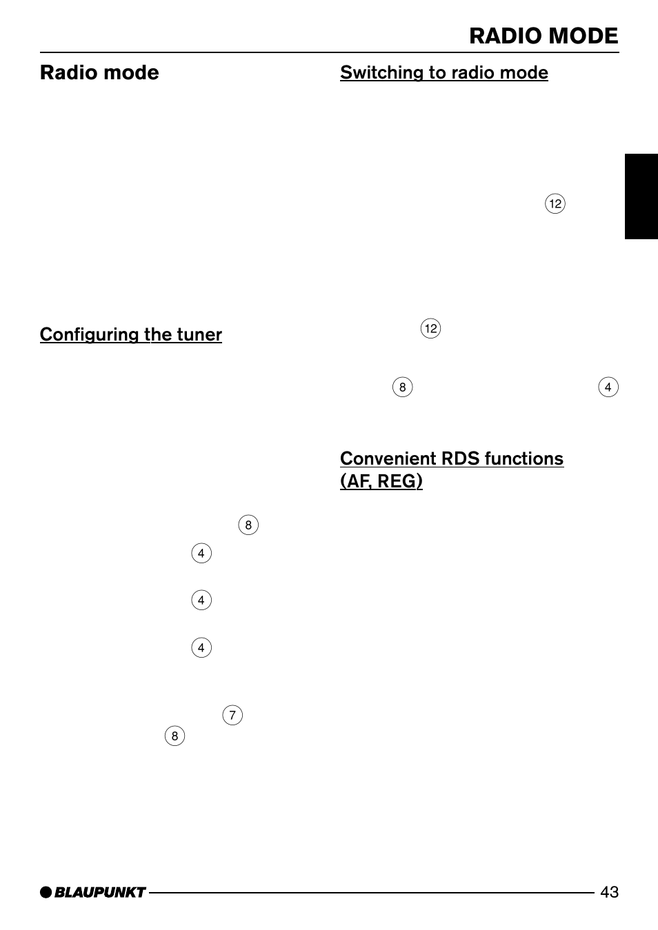 Radio mode, Configuring the tuner, Switching to radio mode | Convenient rds functions (af, reg) | Blaupunkt Miami CD72 User Manual | Page 14 / 33