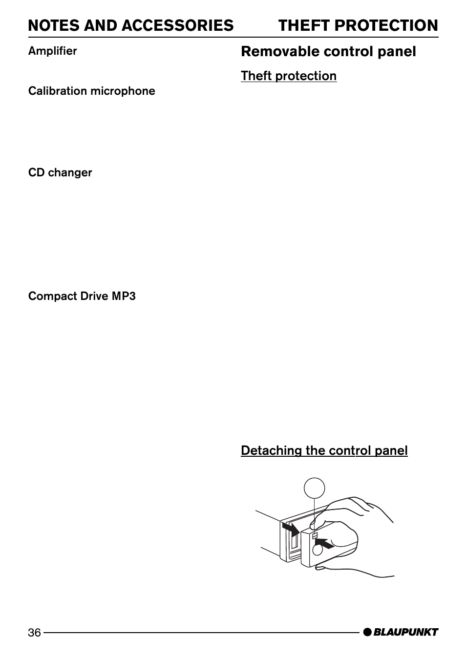 Theft protection, Removable control panel | Blaupunkt Miami CD72 User Manual | Page 7 / 33