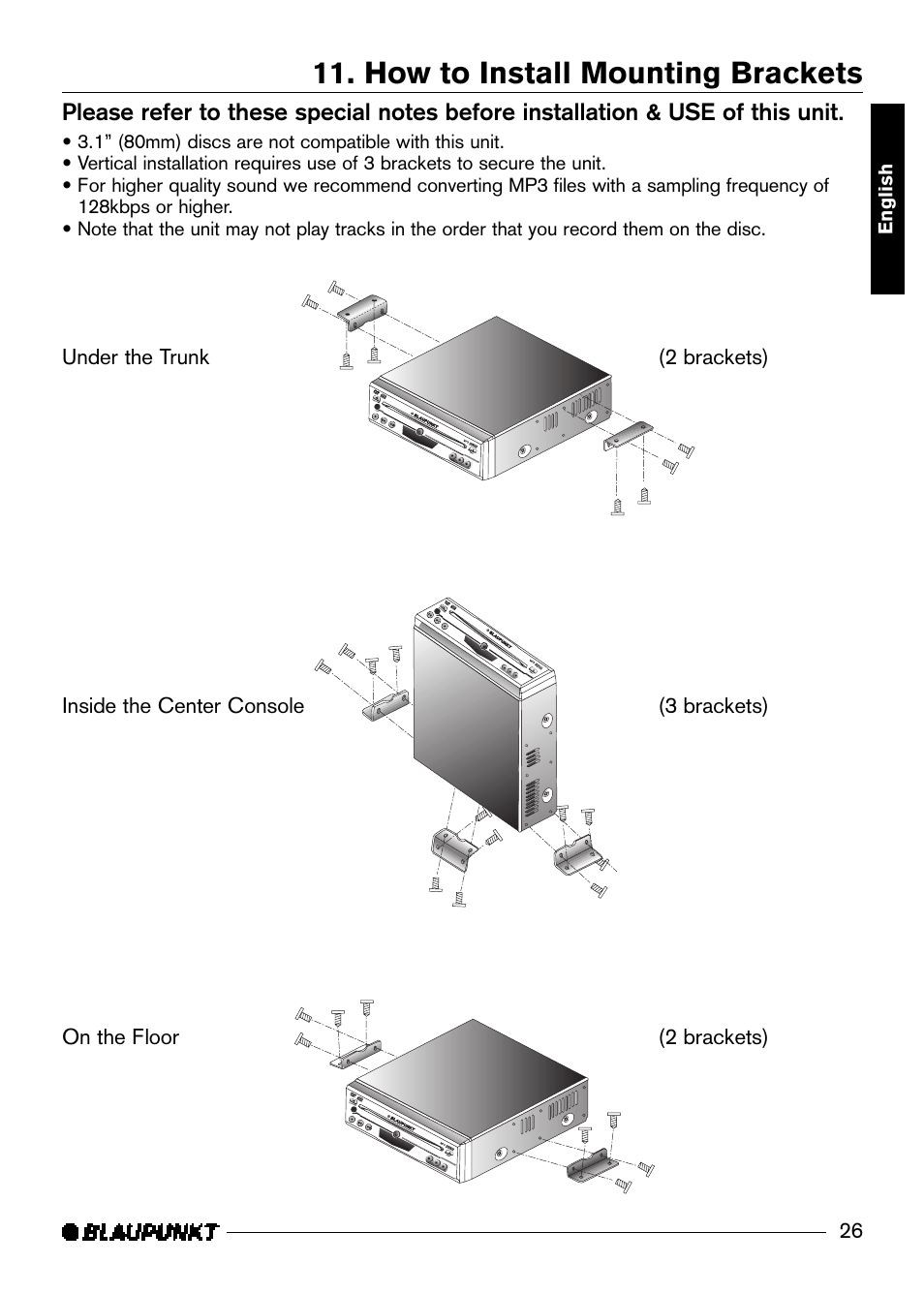 How to install mounting brackets | Blaupunkt DVD-ME3 User Manual | Page 27 / 30