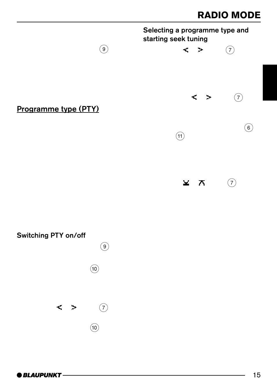 Radio mode, Programme type (pty) | Blaupunkt Acapulco MP54 US User Manual | Page 15 / 43