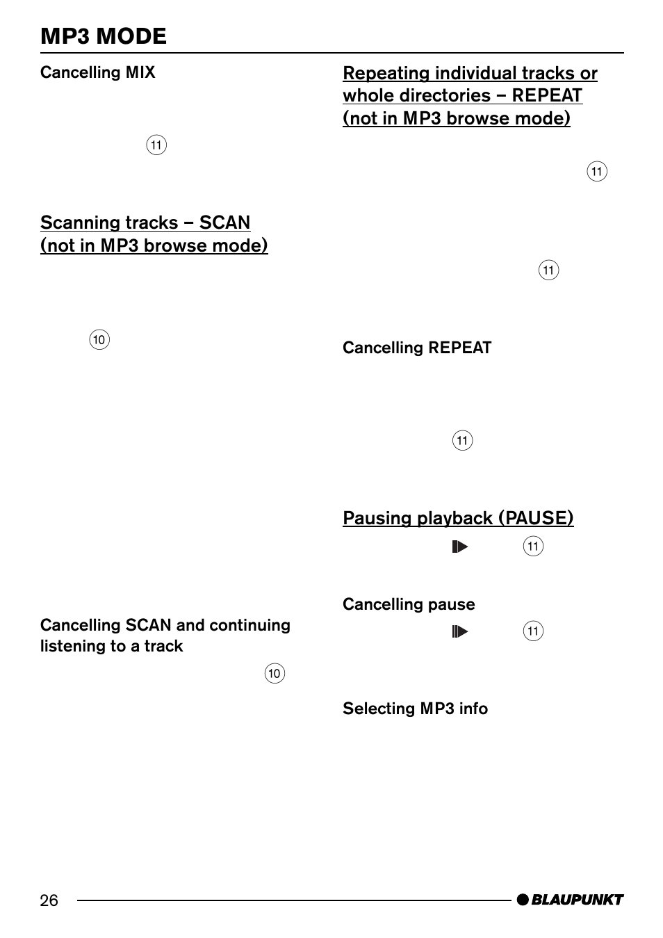 Mp3 mode | Blaupunkt Acapulco MP54 US User Manual | Page 26 / 43