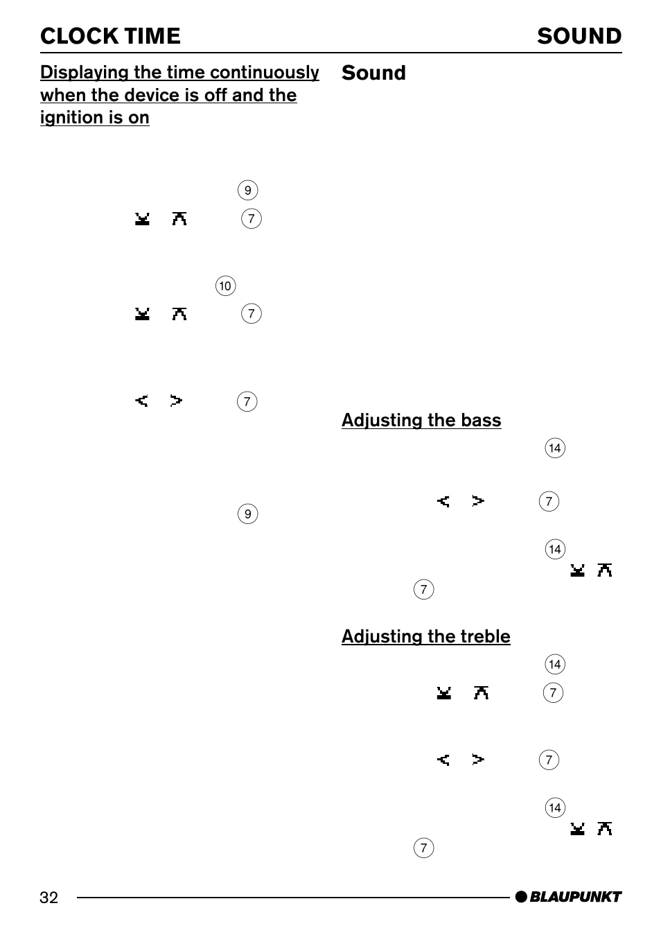 Clock time sound, Sound | Blaupunkt Acapulco MP54 US User Manual | Page 32 / 43