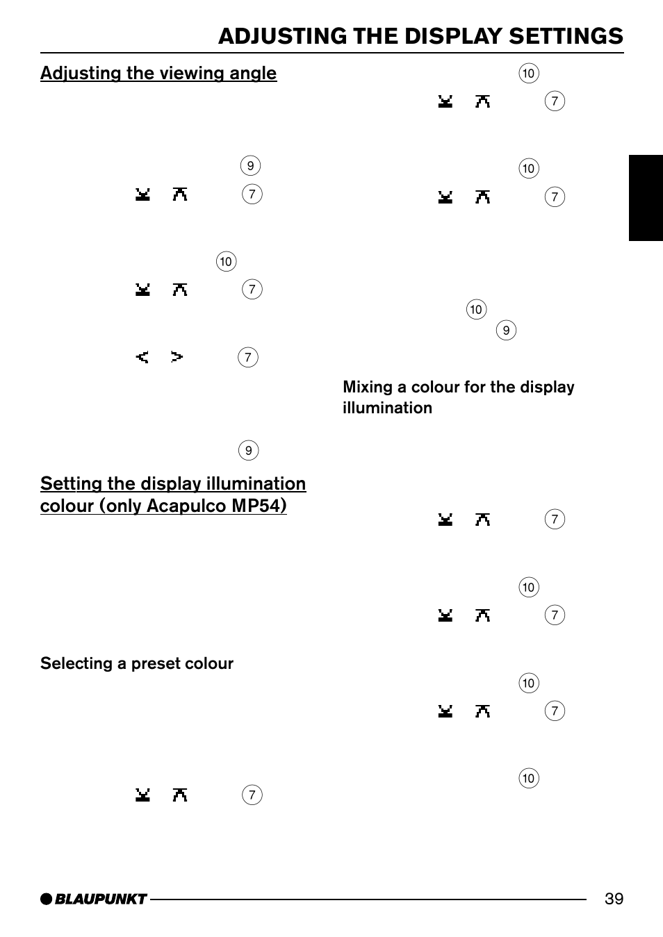 Adjusting the display settings | Blaupunkt Acapulco MP54 US User Manual | Page 39 / 43