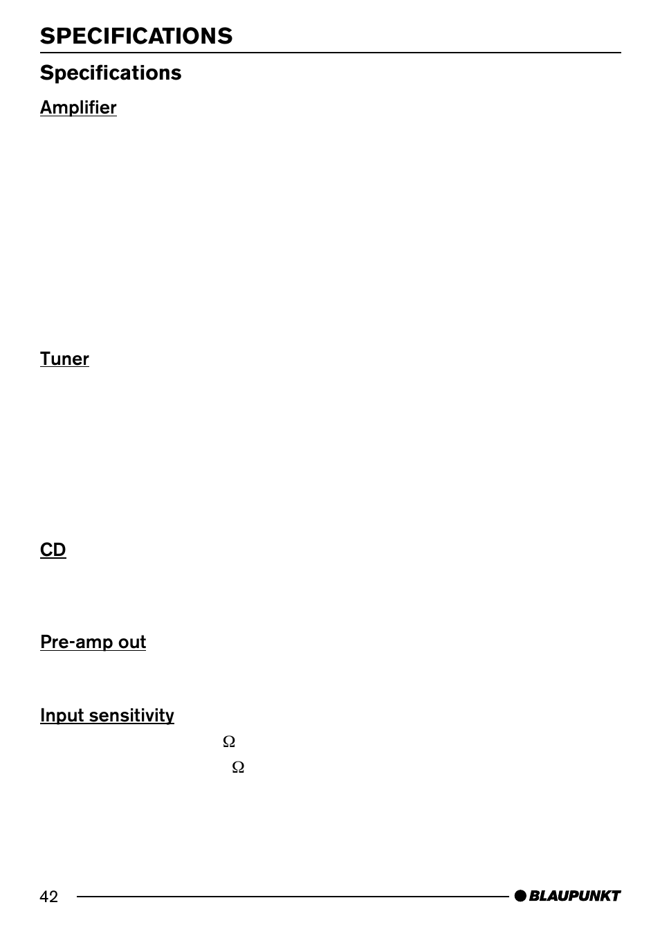 Specifications | Blaupunkt Acapulco MP54 US User Manual | Page 42 / 43