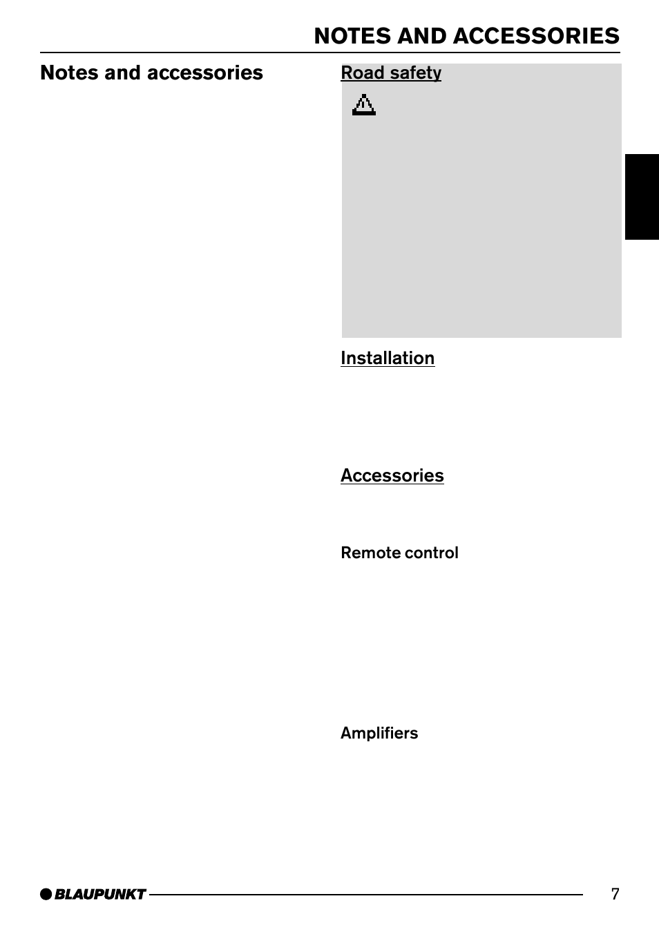 Road safety, Installation, Accessories | Blaupunkt Acapulco MP54 US User Manual | Page 7 / 43