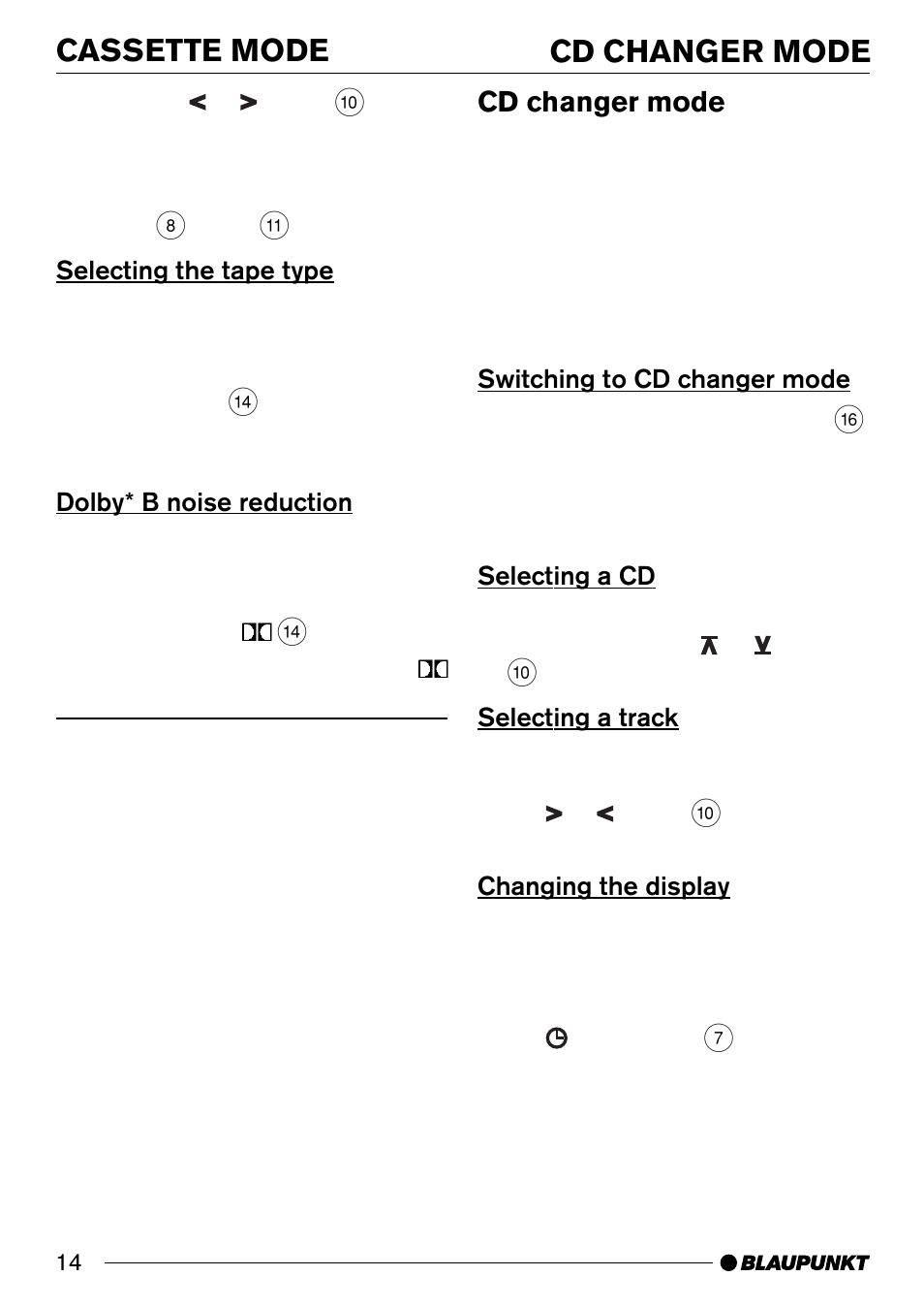 Cd changer mode cassette mode, Cd changer mode | Blaupunkt MALIBU C50 User Manual | Page 14 / 20