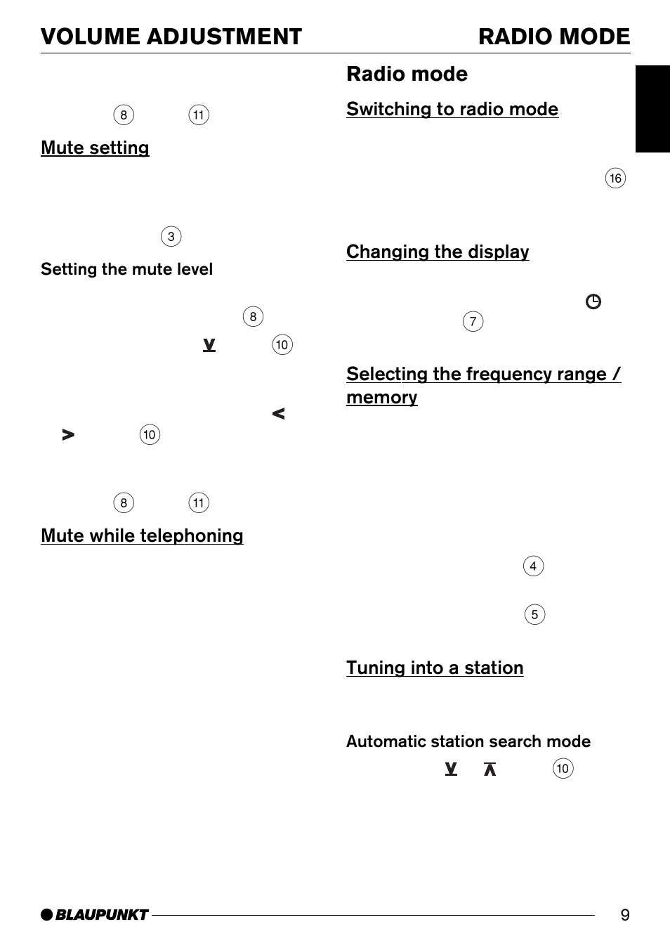 Volume adjustment radio mode, Radio mode | Blaupunkt MALIBU C50 User Manual | Page 9 / 20