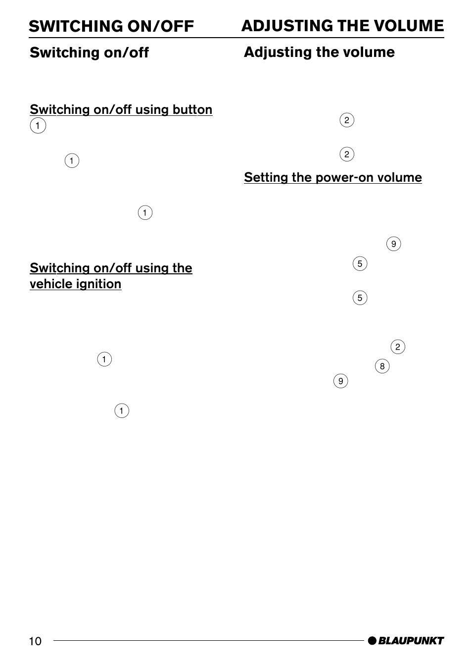 Adjusting the volume switching on/off, Switching on/off, Adjusting the volume | Blaupunkt BREMEN MP74 US User Manual | Page 10 / 50