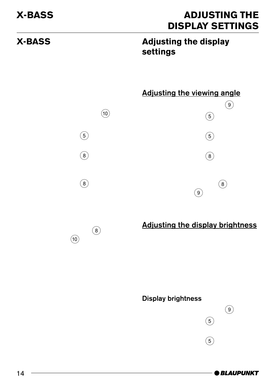 X-bass adjusting the display settings, X-bass, Adjusting the display settings | Blaupunkt BREMEN MP74 US User Manual | Page 14 / 50