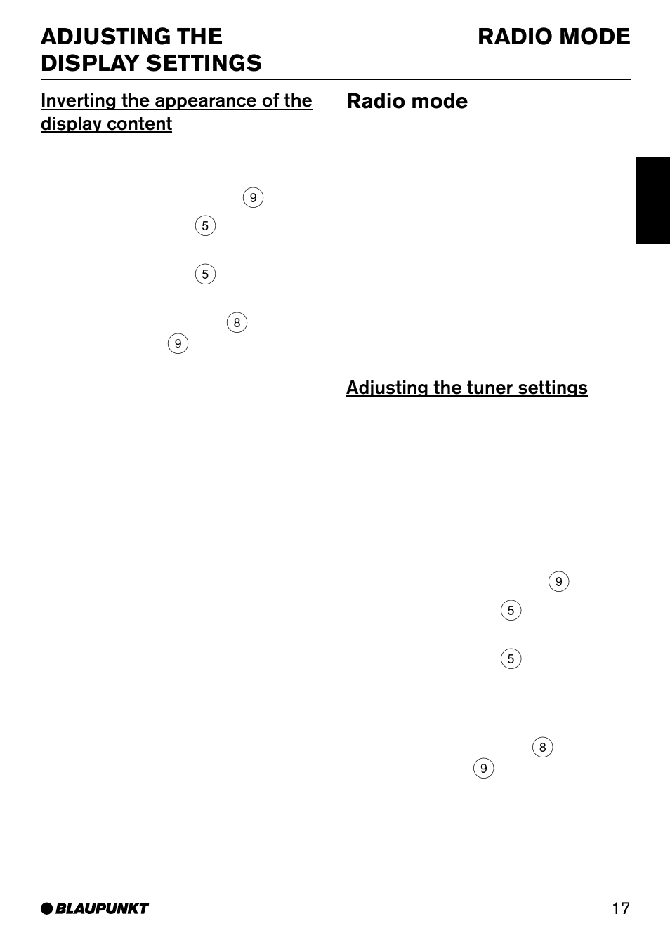 Adjusting the display settings radio mode, Radio mode | Blaupunkt BREMEN MP74 US User Manual | Page 17 / 50