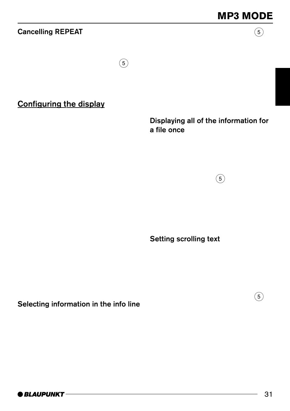 Mp3 mode, Configuring the display | Blaupunkt BREMEN MP74 US User Manual | Page 31 / 50