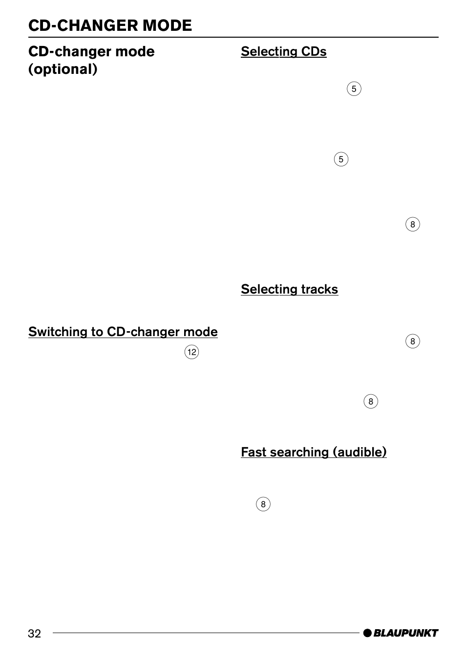 Cd-changer mode, Cd-changer mode (optional) | Blaupunkt BREMEN MP74 US User Manual | Page 32 / 50