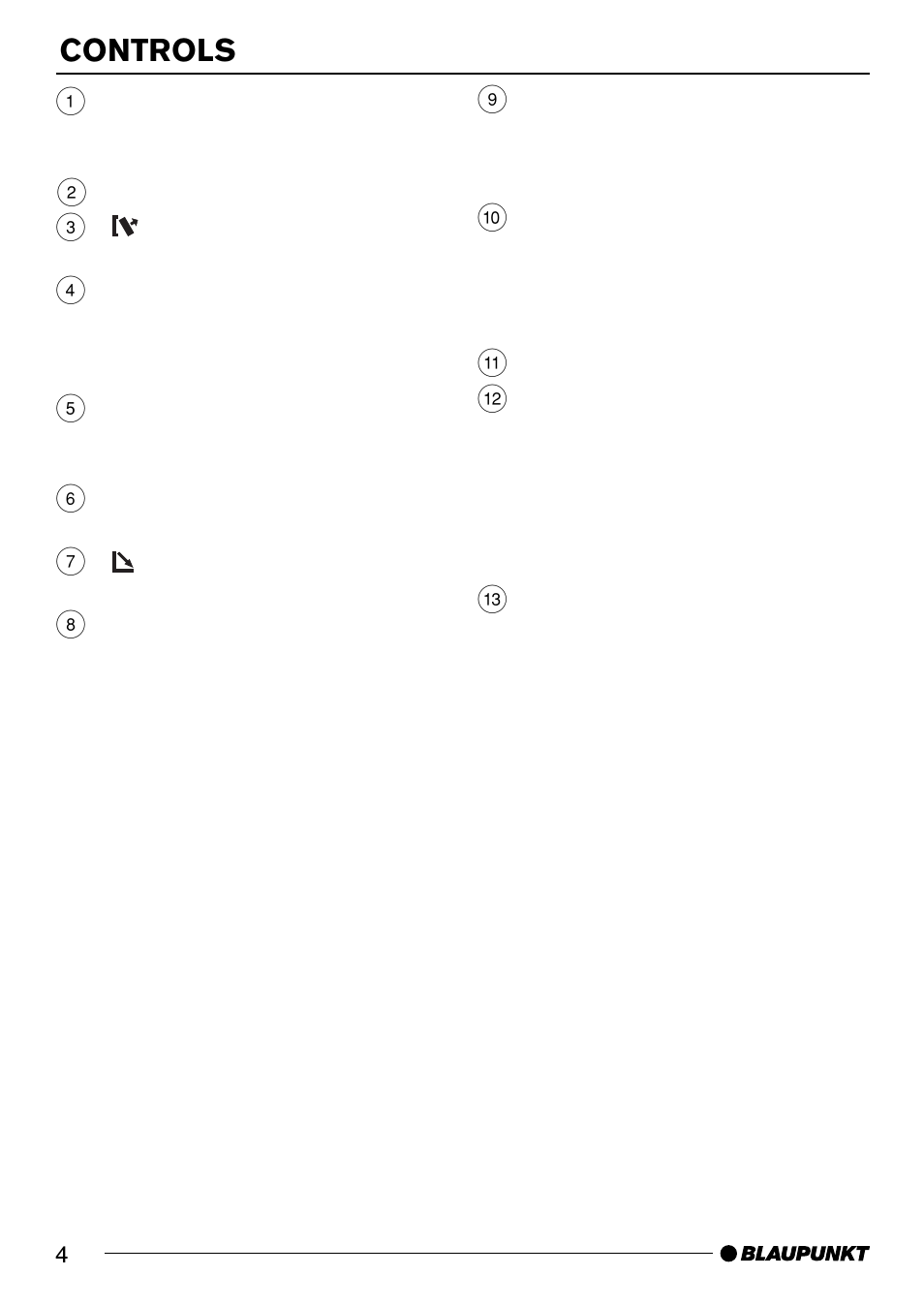 Controls | Blaupunkt BREMEN MP74 US User Manual | Page 4 / 50