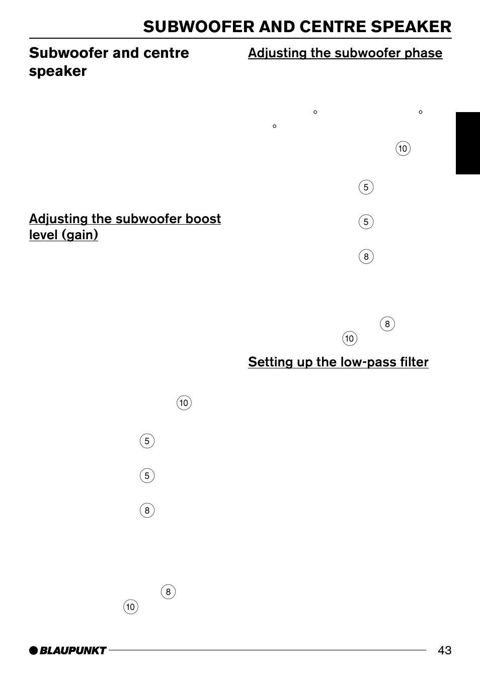 Subwoofer and centre speaker | Blaupunkt BREMEN MP74 US User Manual | Page 43 / 50