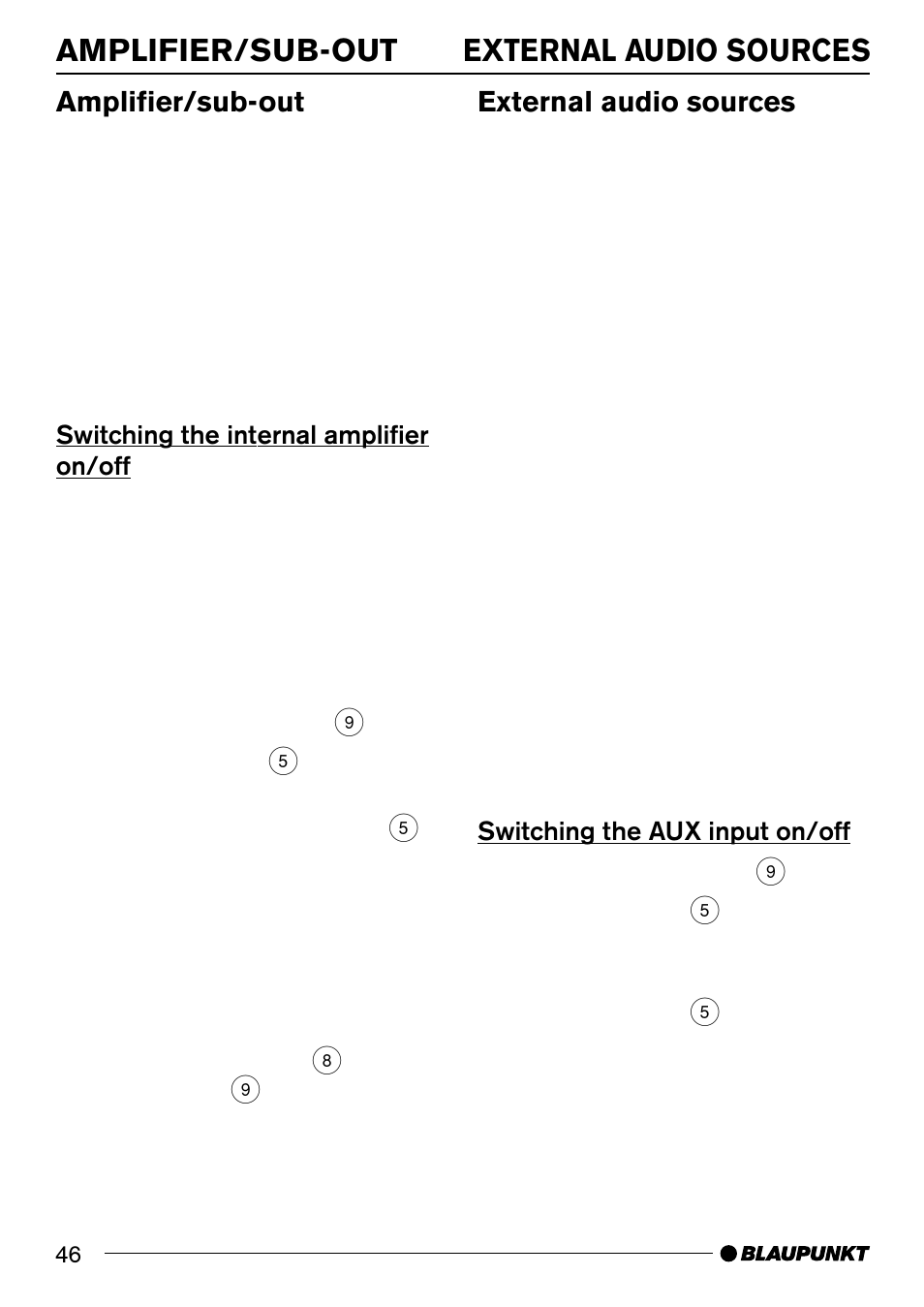 Amplifier/sub-out, External audio sources | Blaupunkt BREMEN MP74 US User Manual | Page 46 / 50