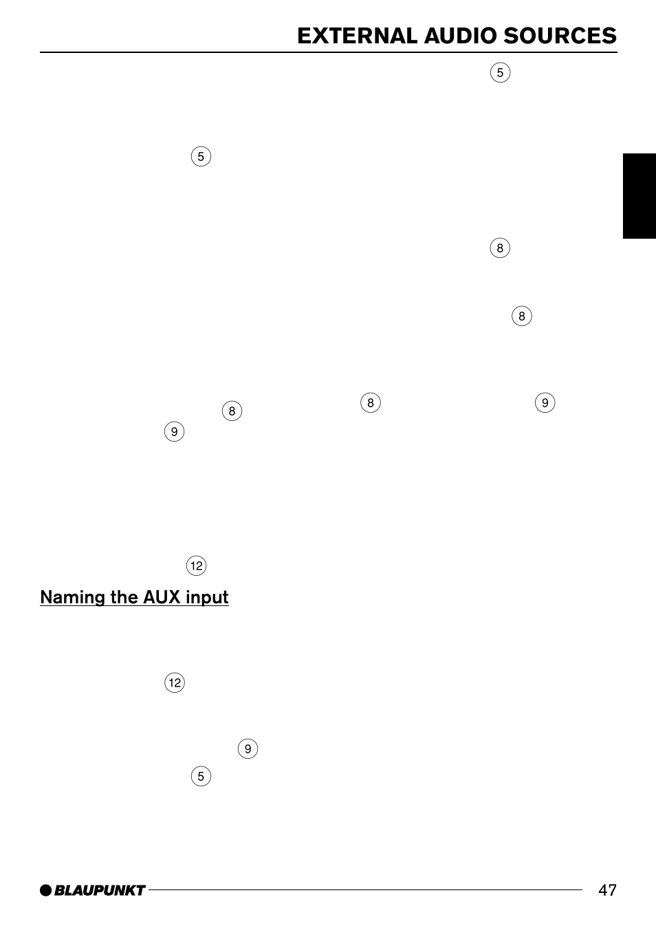 External audio sources, Naming the aux input | Blaupunkt BREMEN MP74 US User Manual | Page 47 / 50