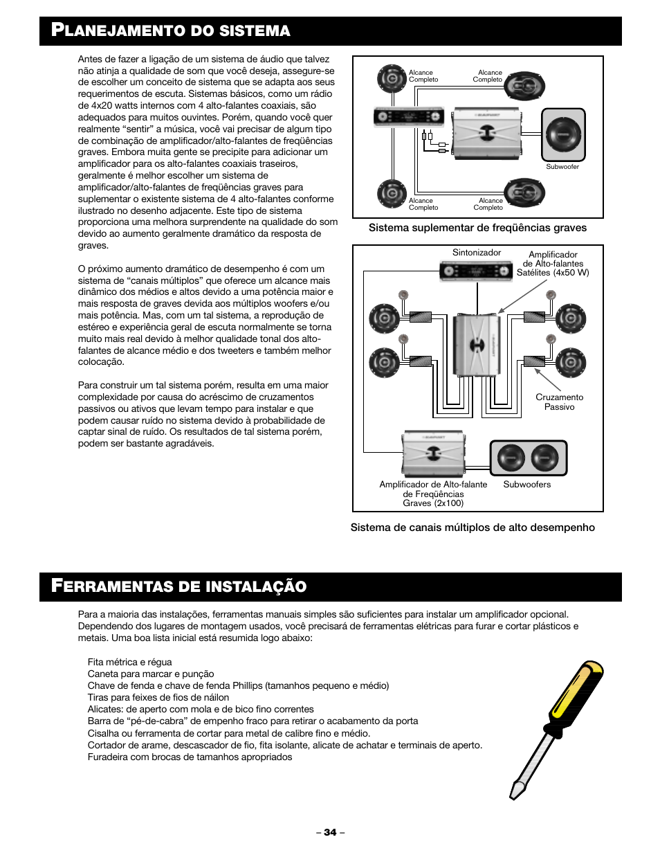 Lanejamento do sistema, Erramentas de instalação | Blaupunkt PCA 250 User Manual | Page 36 / 44