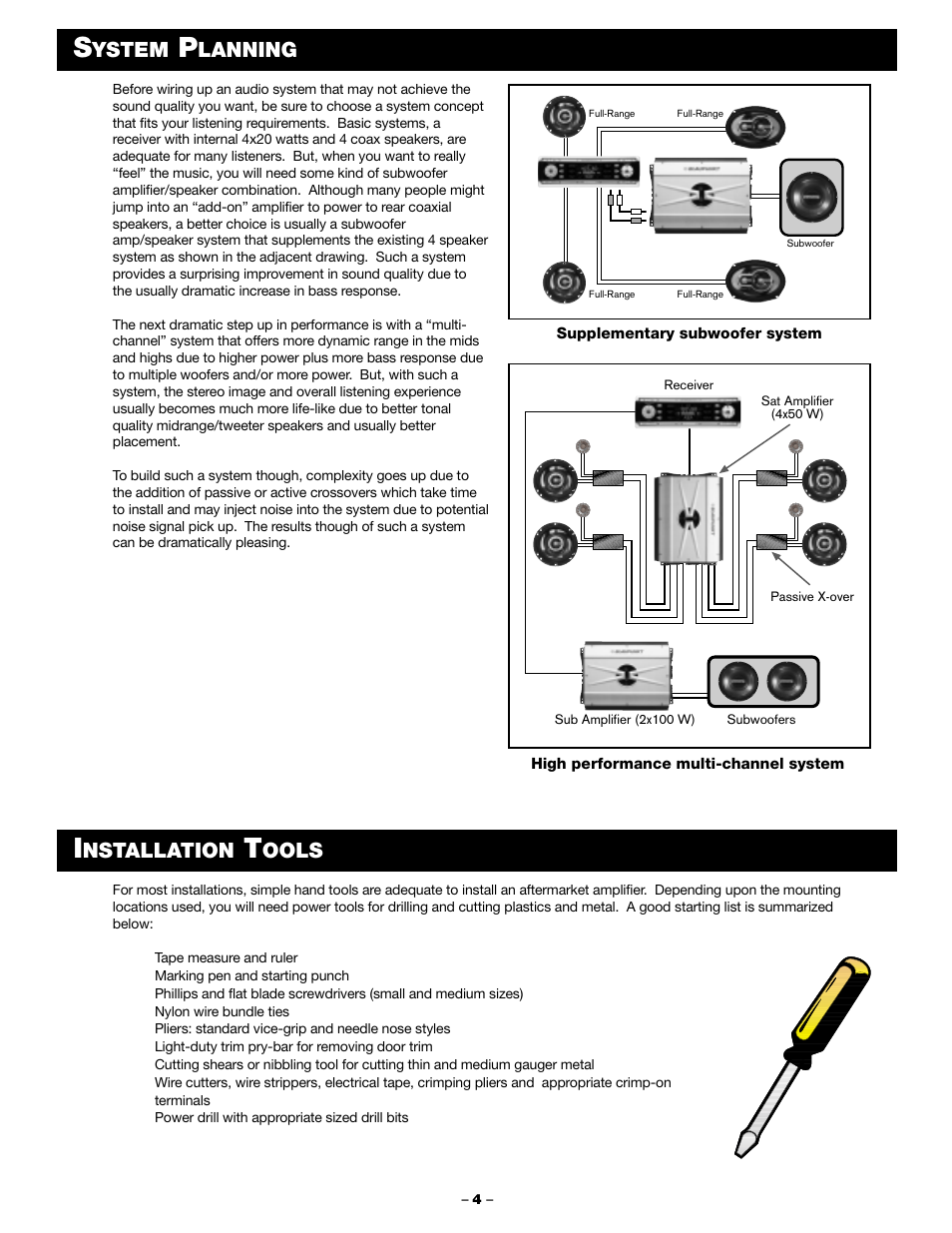 Ystem, Lanning, Nstallation | Ools | Blaupunkt PCA 250 User Manual | Page 6 / 44