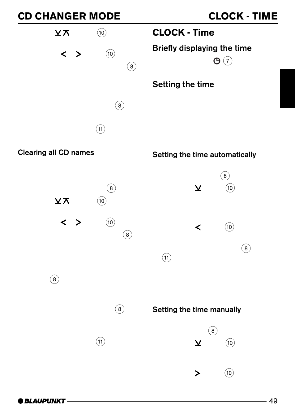 Cd changer mode clock - time, Clock - time | Blaupunkt Alaska DJ52 User Manual | Page 22 / 30