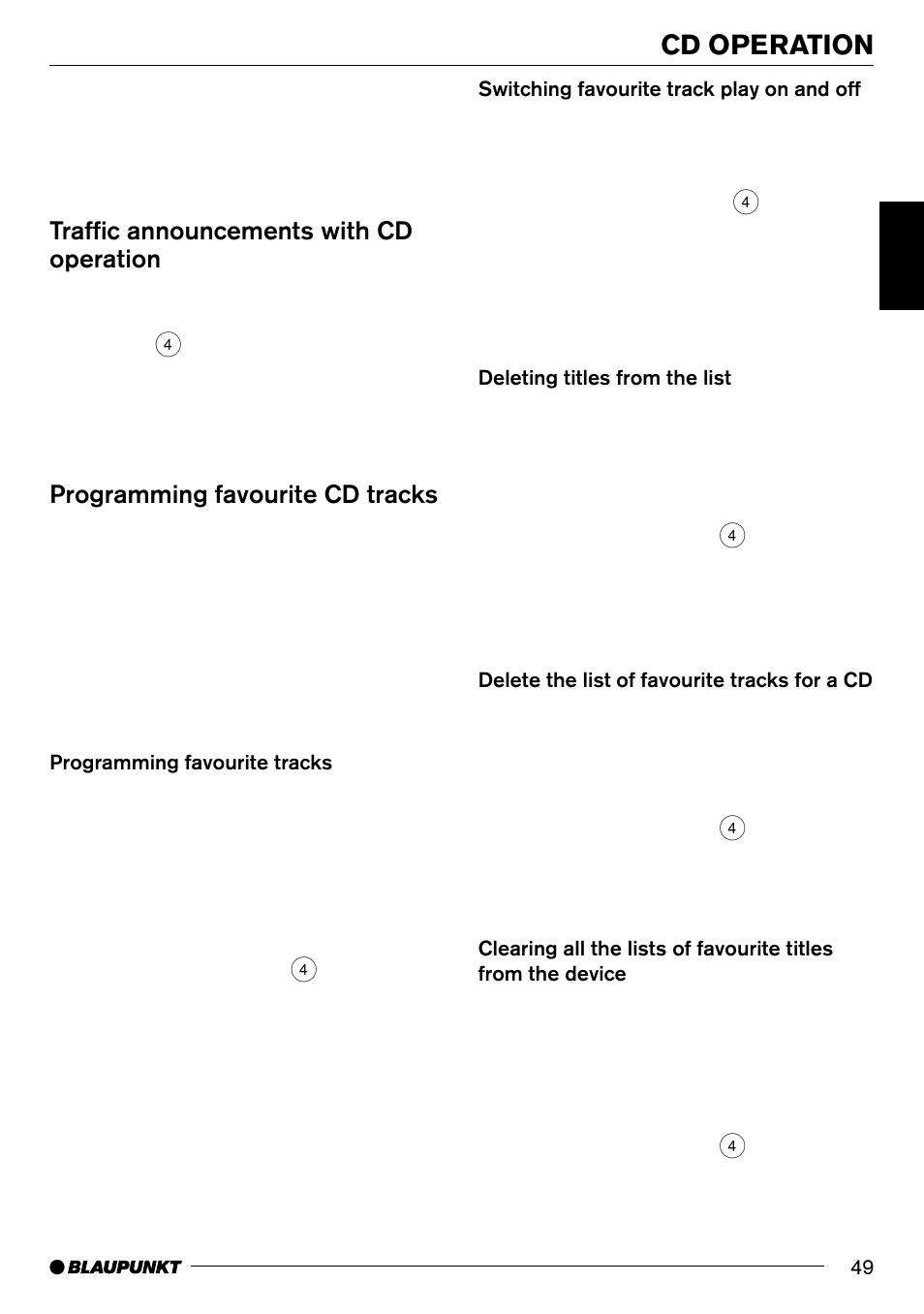 Cd operation, Traffic announcements with cd operation, Programming favourite cd tracks | Blaupunkt Phoenix CD70 User Manual | Page 21 / 31