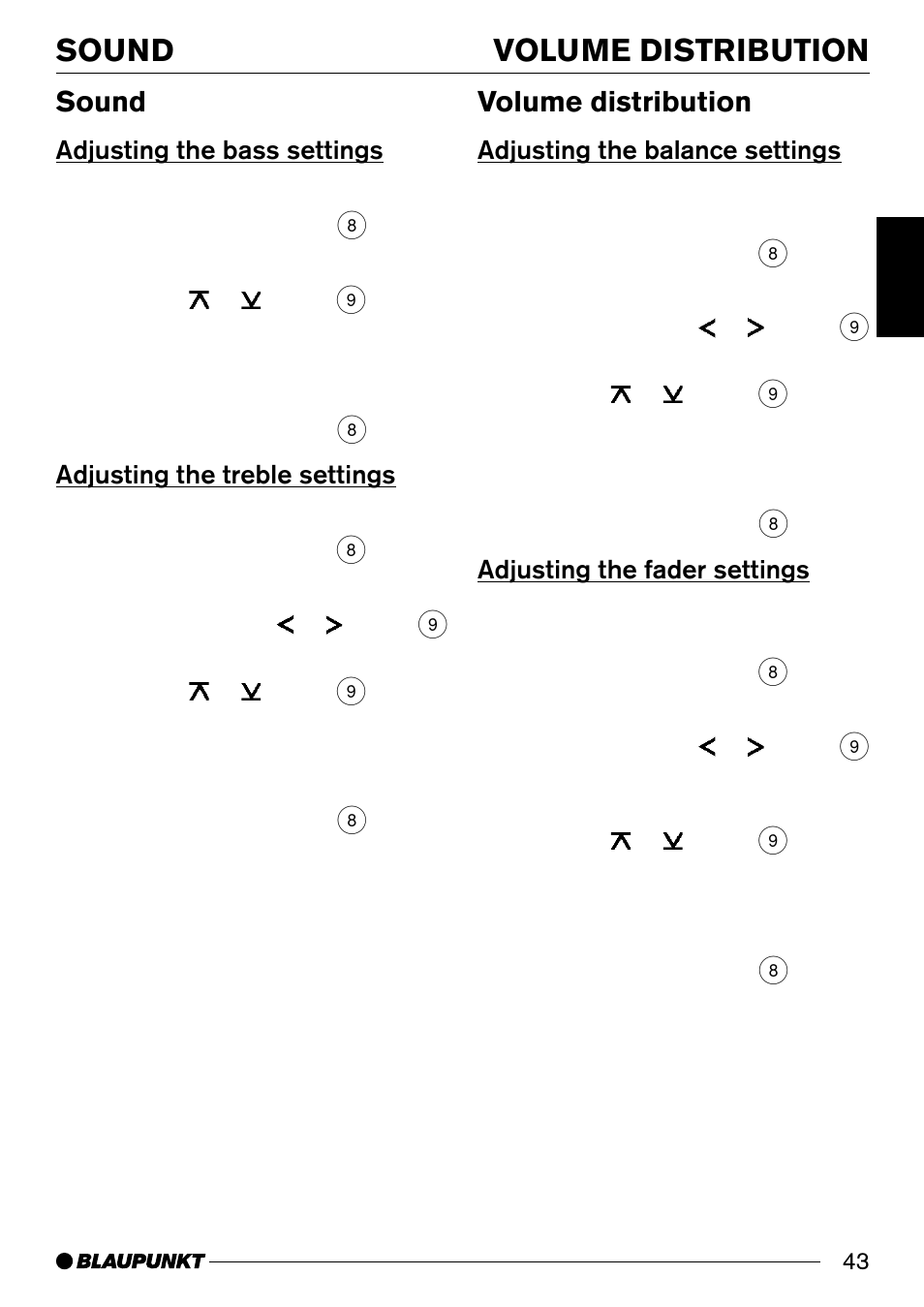 Volume distribution sound, Sound, Volume distribution | Blaupunkt Alicante CD31 User Manual | Page 21 / 23