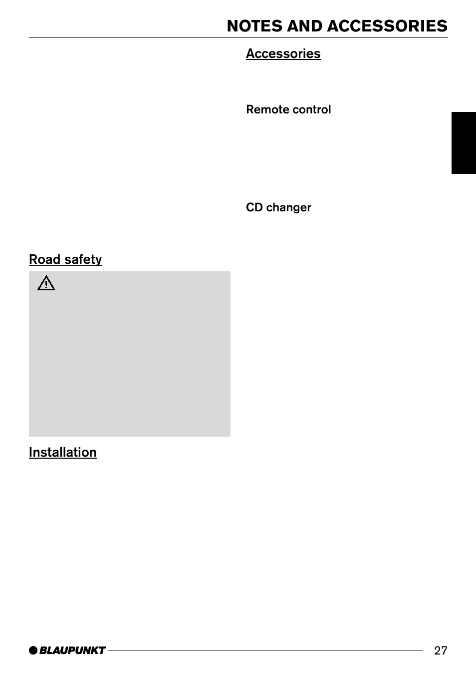 Road safety, Installation, Accessories | Blaupunkt Alicante CD31 User Manual | Page 5 / 23