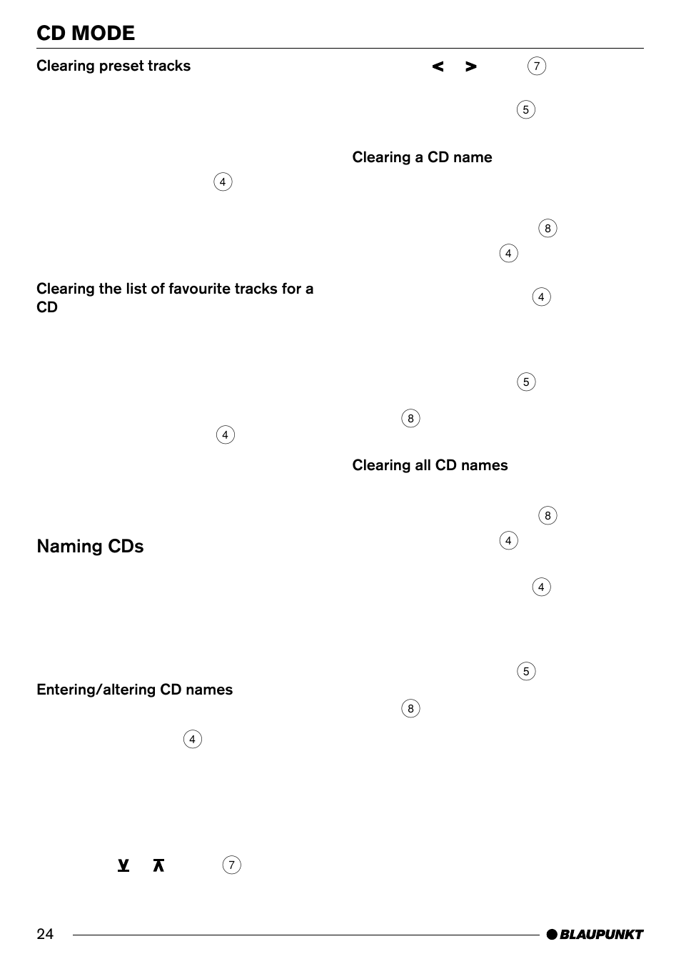 Cd mode, Naming cds | Blaupunkt SAN FRANCISCO CD70 User Manual | Page 24 / 38