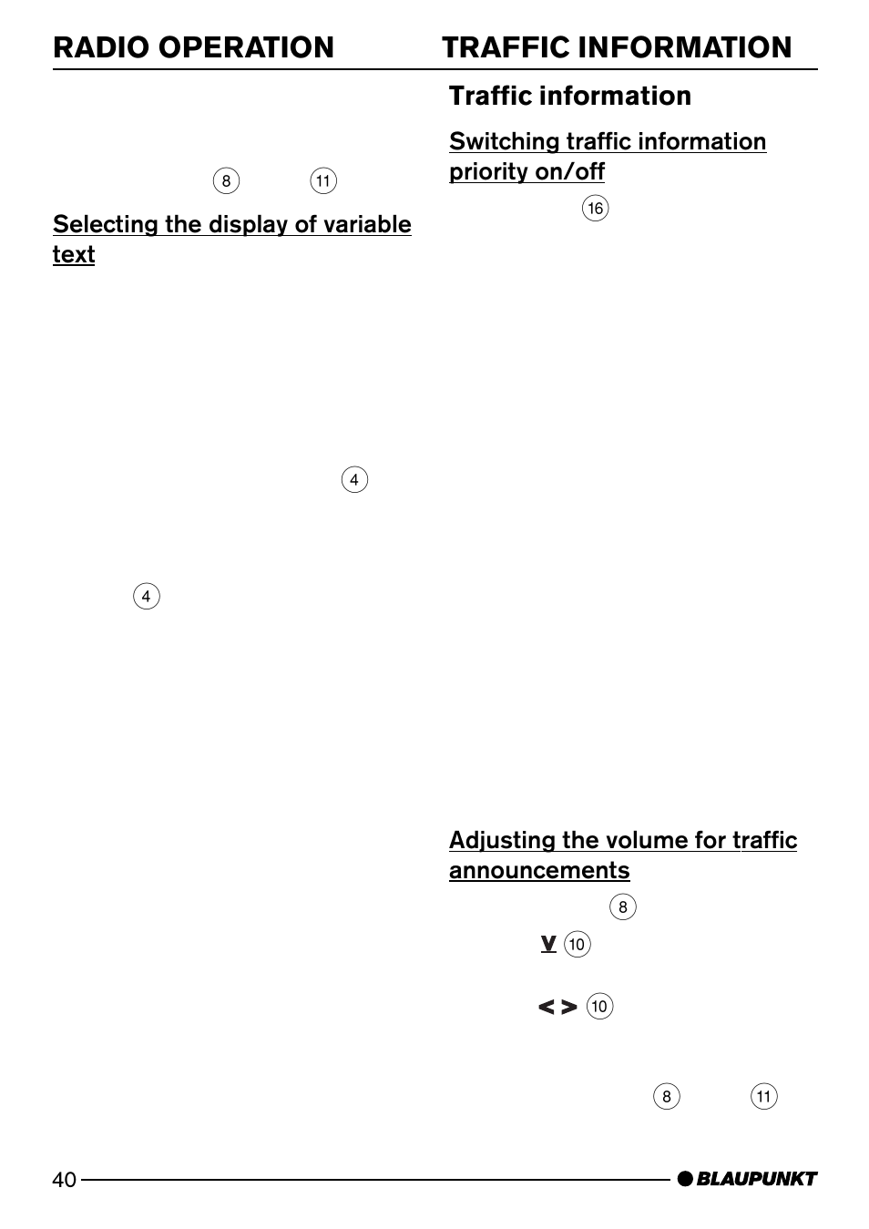 Traffic information, Radio operation | Blaupunkt HEIDELBERG CD50 User Manual | Page 15 / 29