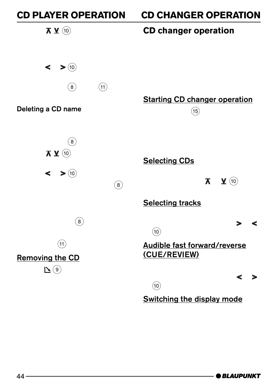 Cd changer operation cd player operation, Cd changer operation | Blaupunkt HEIDELBERG CD50 User Manual | Page 19 / 29