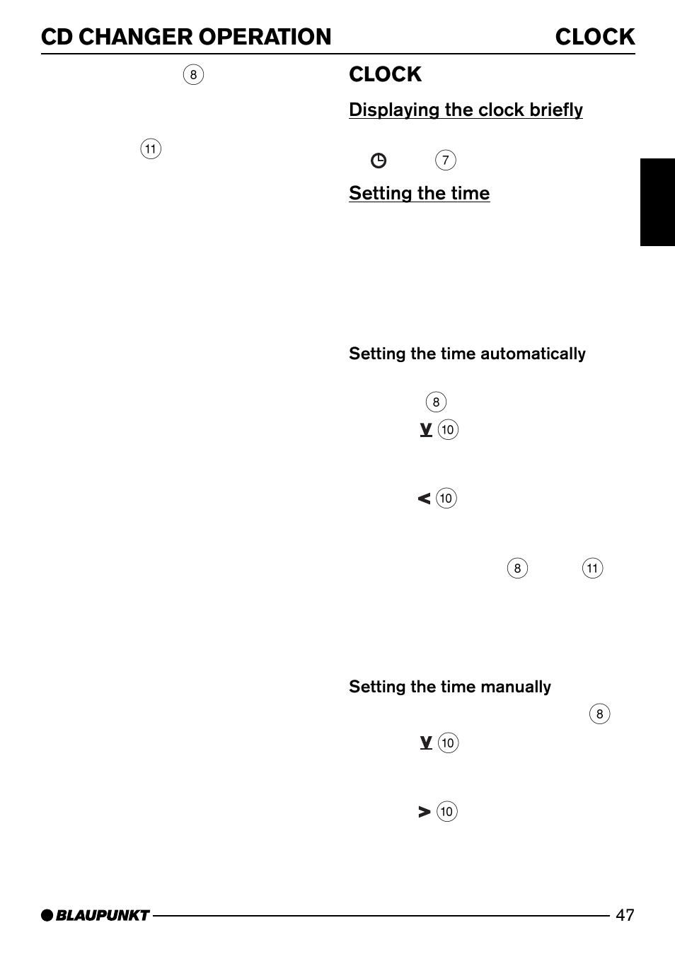 Clock cd changer operation, Clock | Blaupunkt HEIDELBERG CD50 User Manual | Page 22 / 29