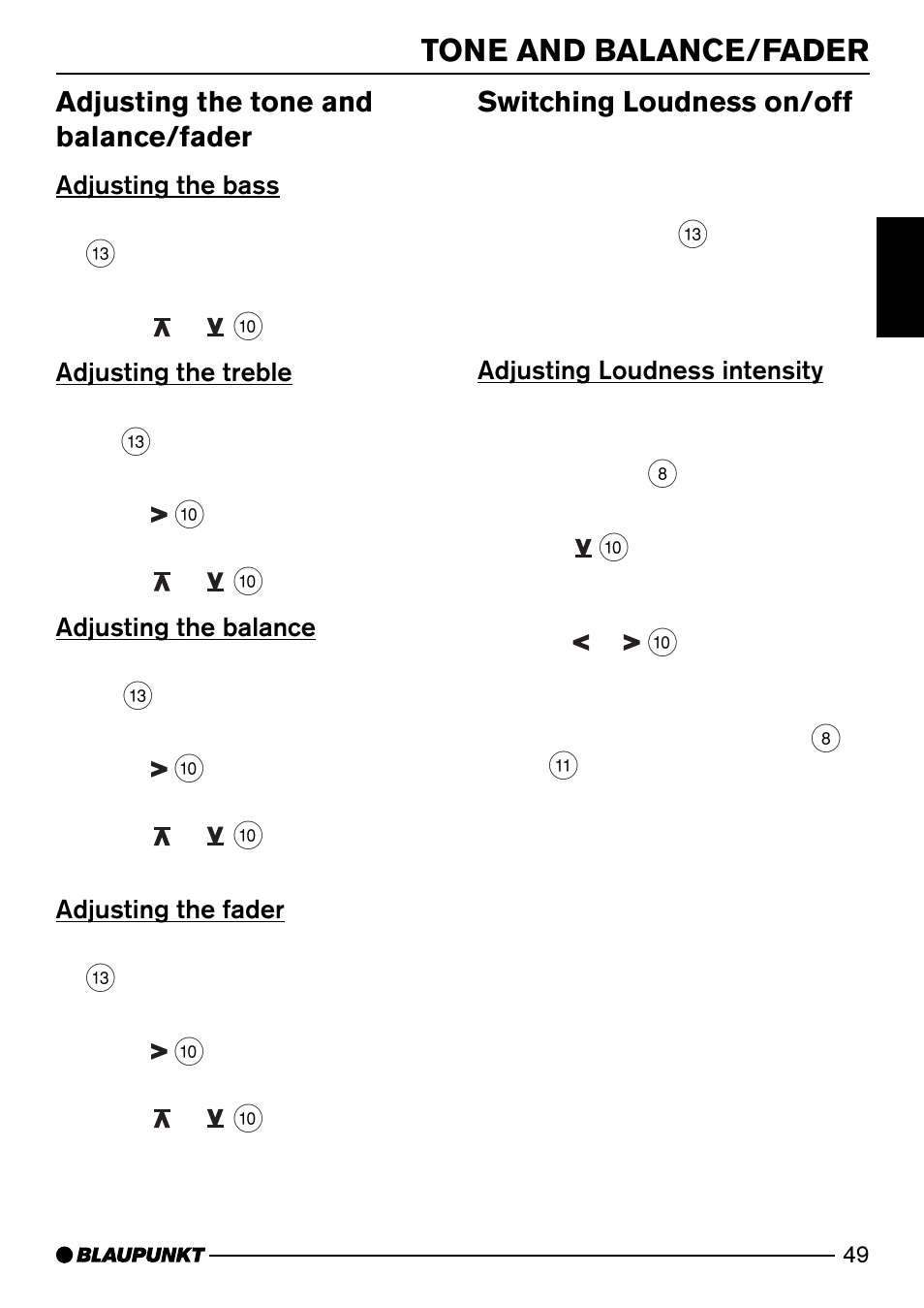 Tone and balance/fader, Adjusting the tone and balance/fader, Switching loudness on/off | Blaupunkt HEIDELBERG CD50 User Manual | Page 24 / 29